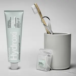 Davids Essentials Whitening Bundle | Hydroxi Toothpaste & Expanding Floss + Tongue Scraper + Toothbrush | Natural Whitening + Enamel Health Dental Kit