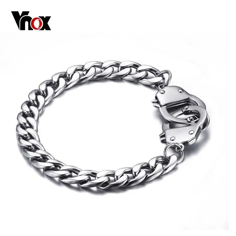 Vnox Handcuff Bracelet for Women Men Promise Jewelry Stainless Steel Chain Black Gold Color