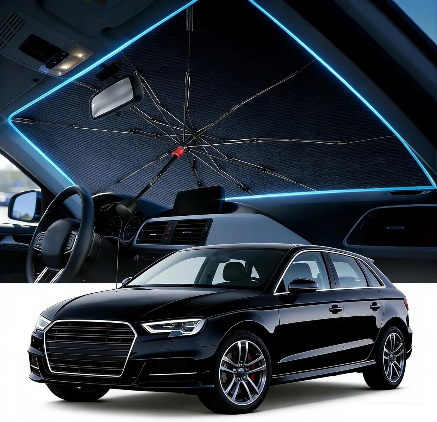 [2026 Upgrade] Windshield Sunshade Umbrella, Double Thickened Ice Crystal Coating, Sun & Heat Protection for Car Windshield, Vehicle Interior Cooler & Protector, Sun Shade For Car Windshield