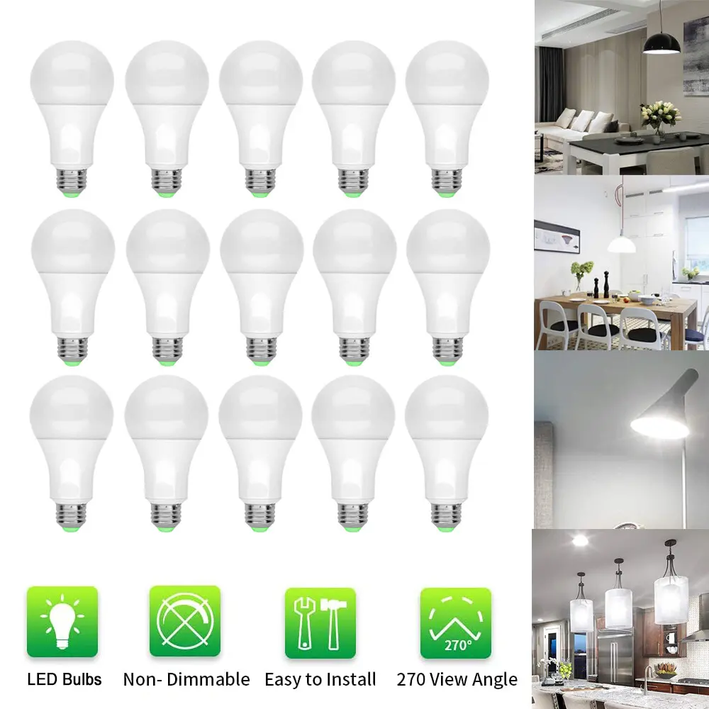 A19 LED Light Bulbs, Energy Efficient 15W, 2700K, E26 Standard Base, Daylight White Lamp for Bedroom Living Room Home Office