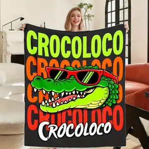 Crocoloco Alligator Print Flannel Blanket Green Alligator Red Fashion Glasses Black Retro Bedspread Soft Warm Plush Bed Cover Sofa Bed Car Durable Cozy Throw Iconic Crocodile Design
