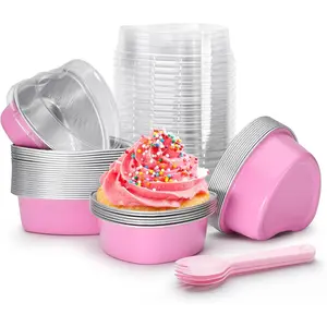 Mini Heart Shaped Cake Pans 100 ml/ 3.4 Ounces Heart  Foil Cupcake Pans 50 count Valentine's Day Baking Cups With  Spoon for Valentine Mother's Day Birthday Wedding ()