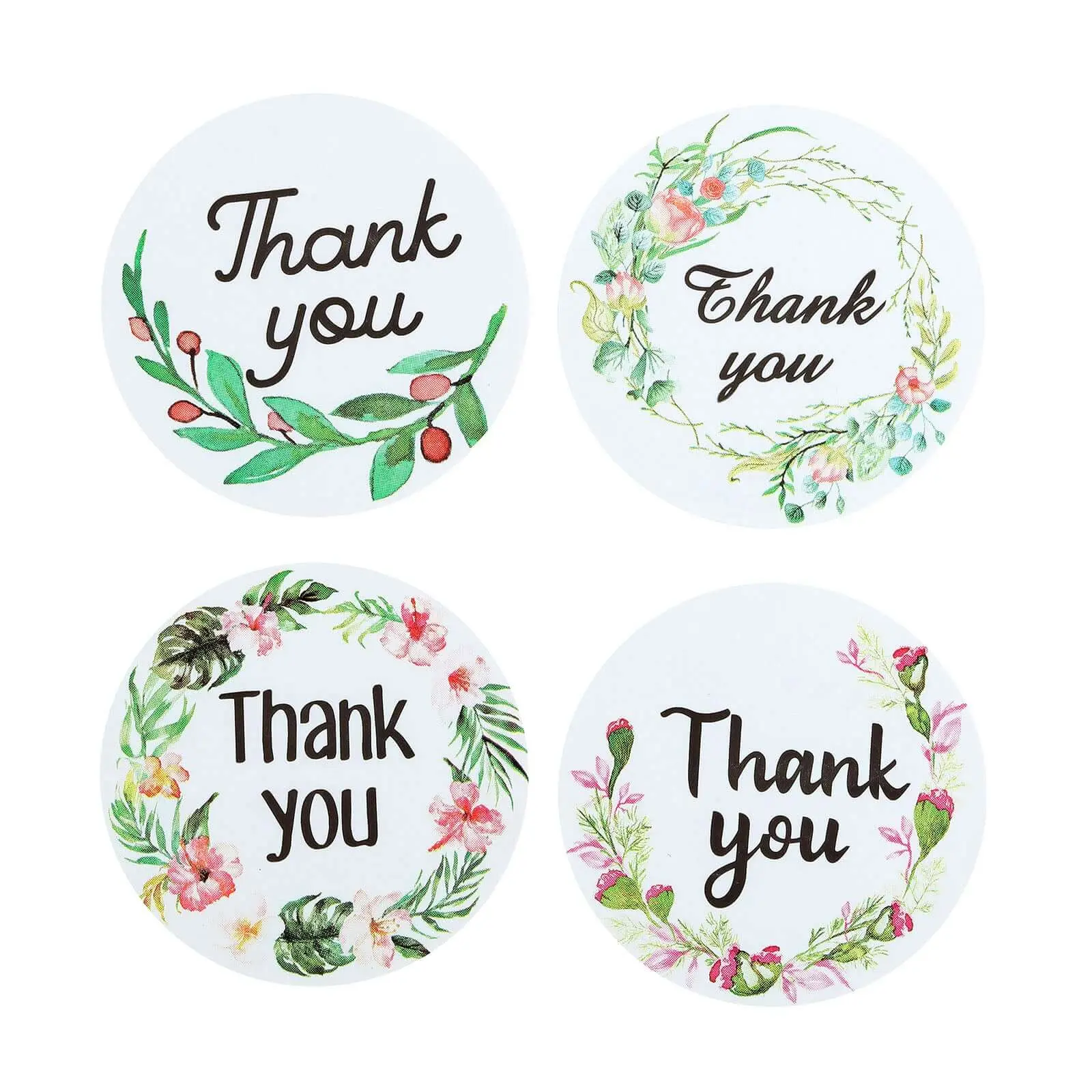 1.5" Round Circle Stickers Roll - 500Pcs Black Print Floral Design Office Stationery Envelope Seal Labels for Scrapbooking, Tissue Sealing, Bags, Personalized Touch (1 Roll)