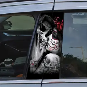 2pcs Girl Skull Vinyl Car Decals, Car Vehicle Decoration - Easy Apply & Remove, Durable PVC Stickers for Glass, Metal, Plastic Surfaces - Bumper Protectors, Fantasy Theme, Rectangle Shape