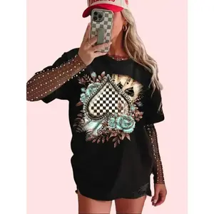 Retro Western Checker Spades T-Shirt,  Country Style Boutique For Her, Graphic Tee, Cotton Top Womenswear Gift For Her, Mama Gift