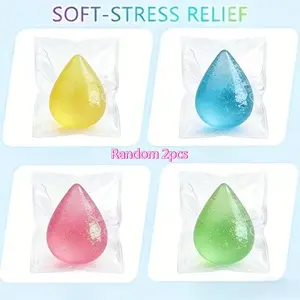 Random 2pcs Taba Squishy Malt Sugar Colorful Water Drop Shape Stress Ball, Slow Rebound Relaxation Toy, Soft Sensory Toy, Sensory Fidget Squishies, Office Desk Decor, Birthday Gift