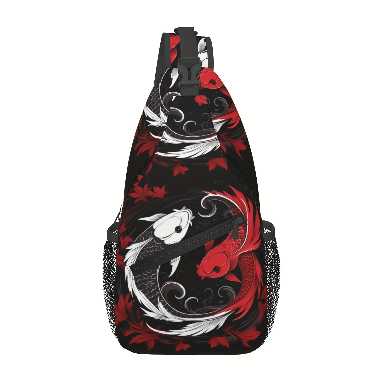 Men's Crossbody Sling Bag with Side Pockets, Koi Yin Yang Polyester Adjustable Fanny Pack for Travel & Hiking, Durable Fanny Pack, Multipurpose Fanny Pack