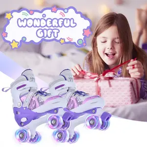 Adjustable Roller Skates, 4 Sizes Adjustable Roller Skates, PU Full Flash Shoes, Outdoor Leisure Equipment for Girls & Boys