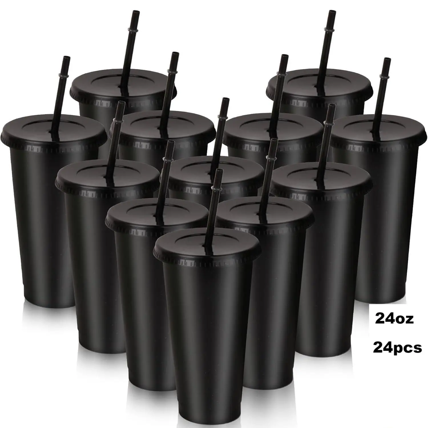24pcs 24oz Durable Aesthetic Reusable Black Plastic Tumbler Cups with Lids and Straws - Lightweight, Portable, Washable Travel Mugs for Cold & Hot Drinks, Trips, Adult Party Favors (Home & Festive Party Supplies)