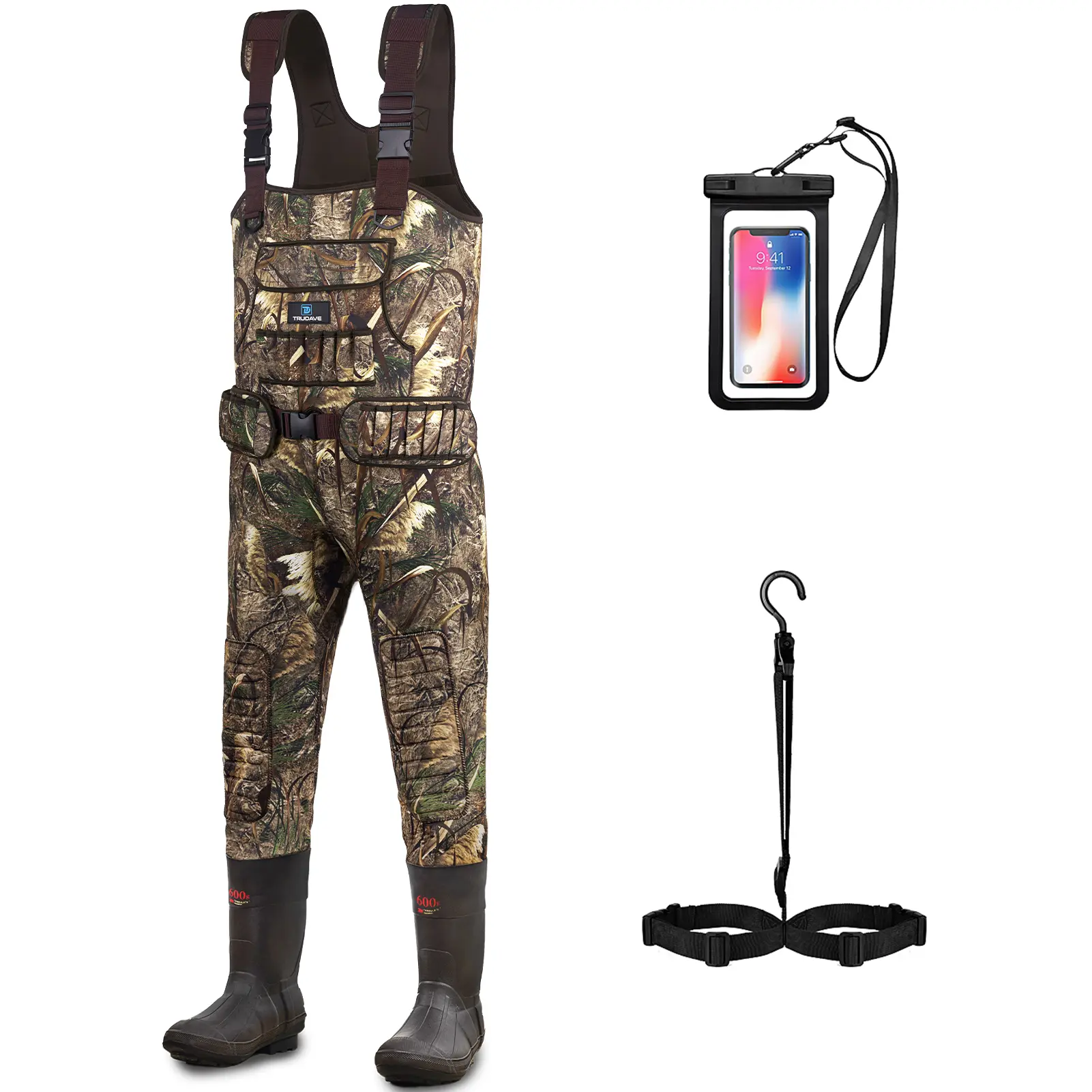 TruDave Neoprene Chest Waders for Men, 600G Insulated  Fishing Waders with Boots Hanger, Waterproof Camo outdoor Duck Hunting Waders Protective Gear