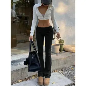 Women's Solid Color Drop Waist Flare Leg Sweatpants, Casual Comfy Bell Bottom Trousers for Daily Wear, Ladies Bottoms for Fall & Winter