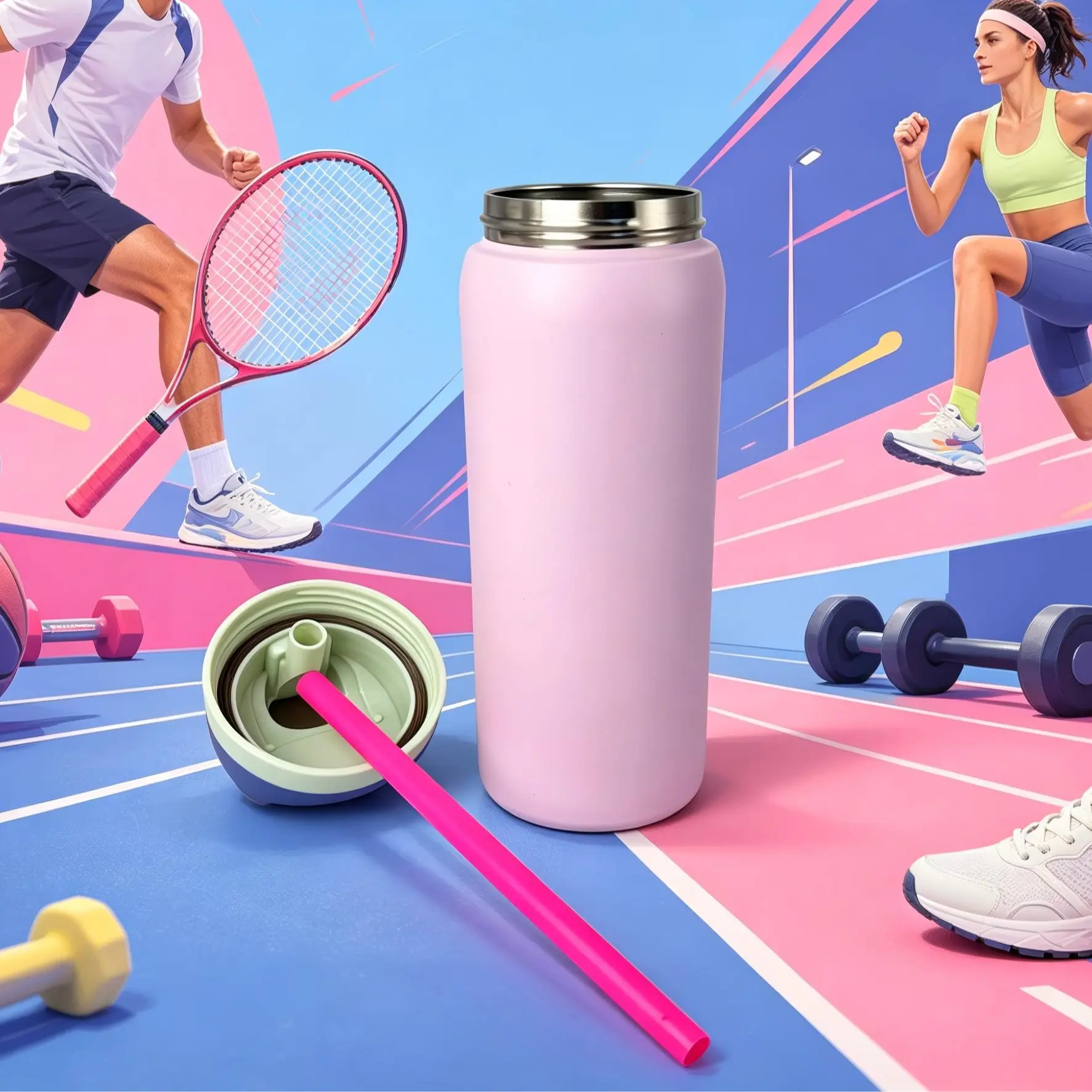 32oz (945ML) Pink Stainless Steel Vacuum Insulated Tumbler - Double Wall Oversized Drink Container, Anti-Leak Portable Water Bottle with FreeSip Straw, 24+Hr Insulation, Exquisite Workmanship, for Camping, Work, Indoor Use