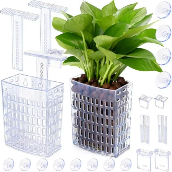 2026 Latest Upgraded Transparent Aquarium Plant Holder (2 Pack) - Adjustable Height, Extendable Hook, Suction Cup for Fish Tank Aquaponic Cultivation, Aquascape Decor (Pet Fish & Aquatic Supplies)