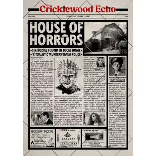 Hellraiser Newspaper Poster Print