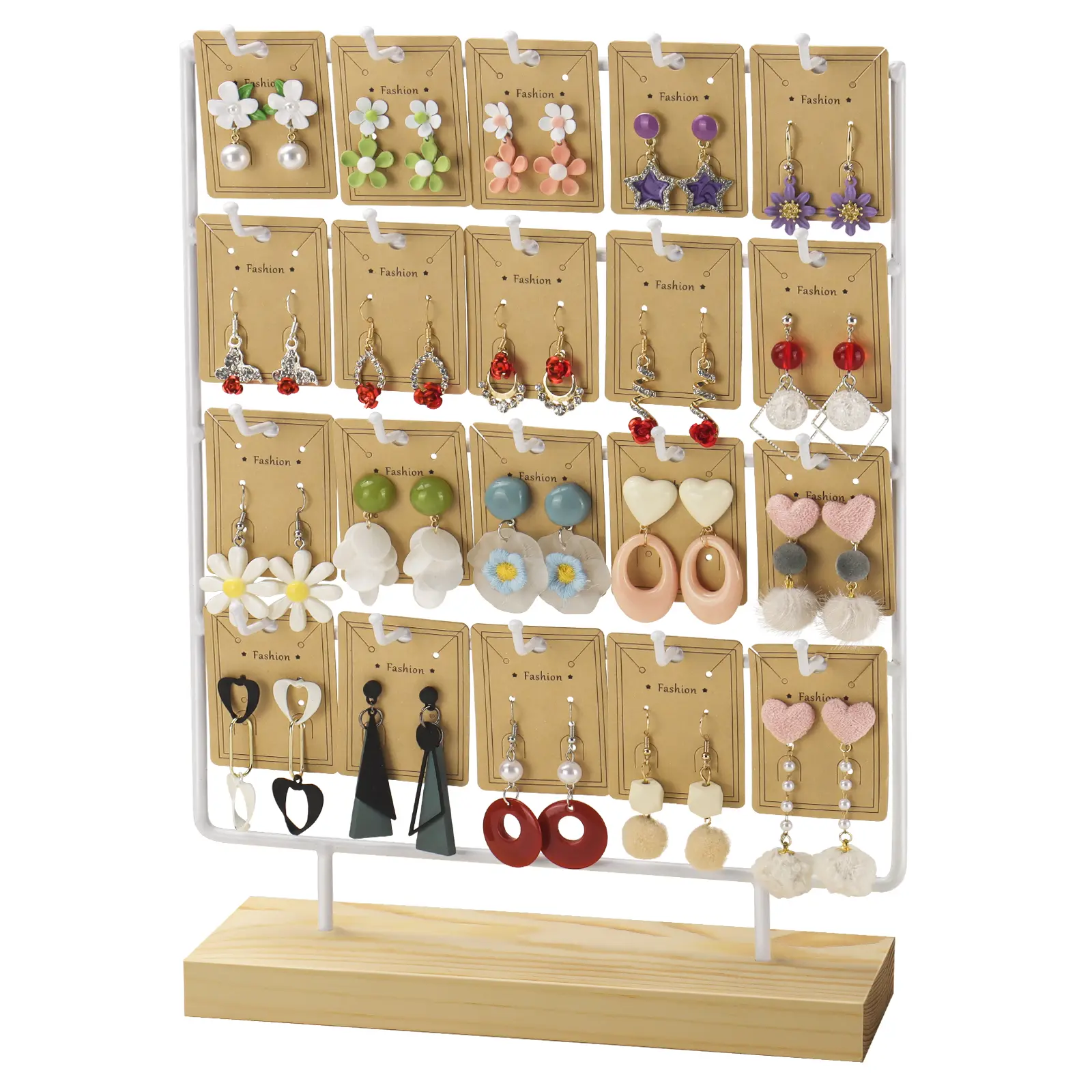 Penobon Earring Display Stand for Selling 4 Tier 20 Hooks Wood Earring Display Rack Holder for earings necklaces rings bracelets keychains wing stands
