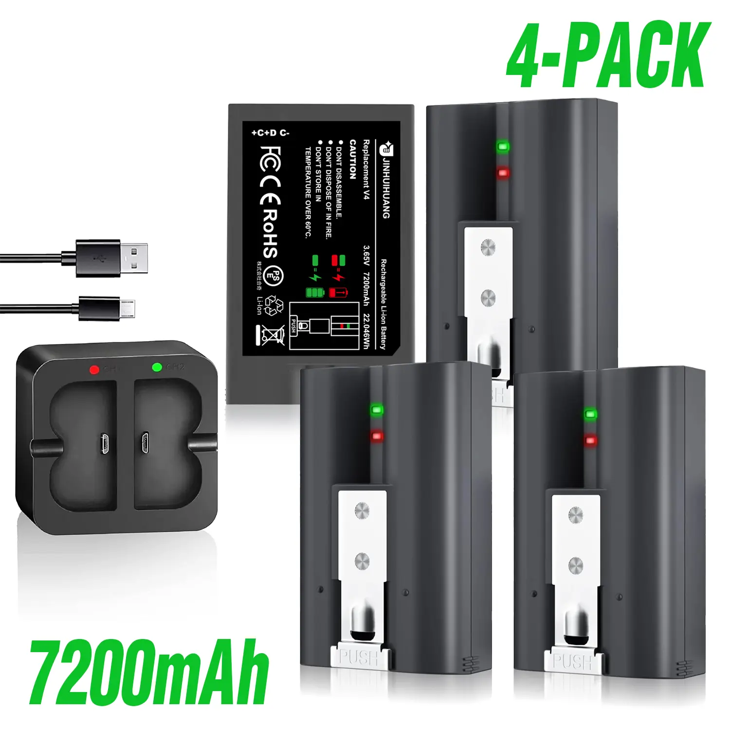 2-Pack 7200mAh Lithium-Ion Battery for Ring Video Doorbell Gen 2/3/3+/4 & Security Cameras - 2X Capacity Fast Charge Overheat Protection FCC Certified