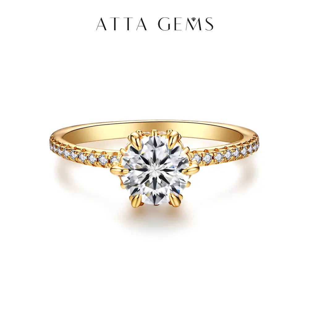 ATTAGEMS 1.0CT Round Synthetic Moissanite Ring, Handmade Fine Jewelry for Women, Engagement & Wedding Ring Gift (R045), Wedding Rings summerwins