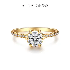 1.0CT Synthetic Moissanite Rings  Handmade  Round Shape for Women Engagement Ring Gift Fine Jewelry R045