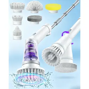 Electric Spin Scrubber, Cordless Shower Scrubber Rotary Floor Brushes & Pad Drivers with 6 Brush Heads - 2H Dual Speed, IPX7 Waterproof Extension Handle for Bathroom Tile Car Cleaning