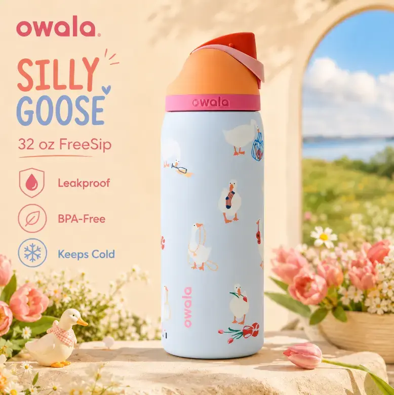 Owala FreeSip Goose 32oz Limited Edition Leak-Proof Stainless Steel, Water Bottle, Portable Leakproof BPA-Free Stainless Steel Tumbler, Insulated Water Cup, Flasks for Travel, Gym