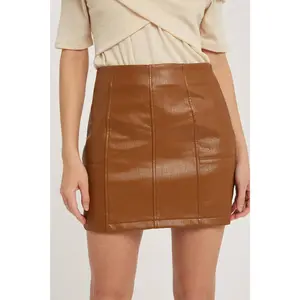 Vegan Leather Mini Skirt - Brown