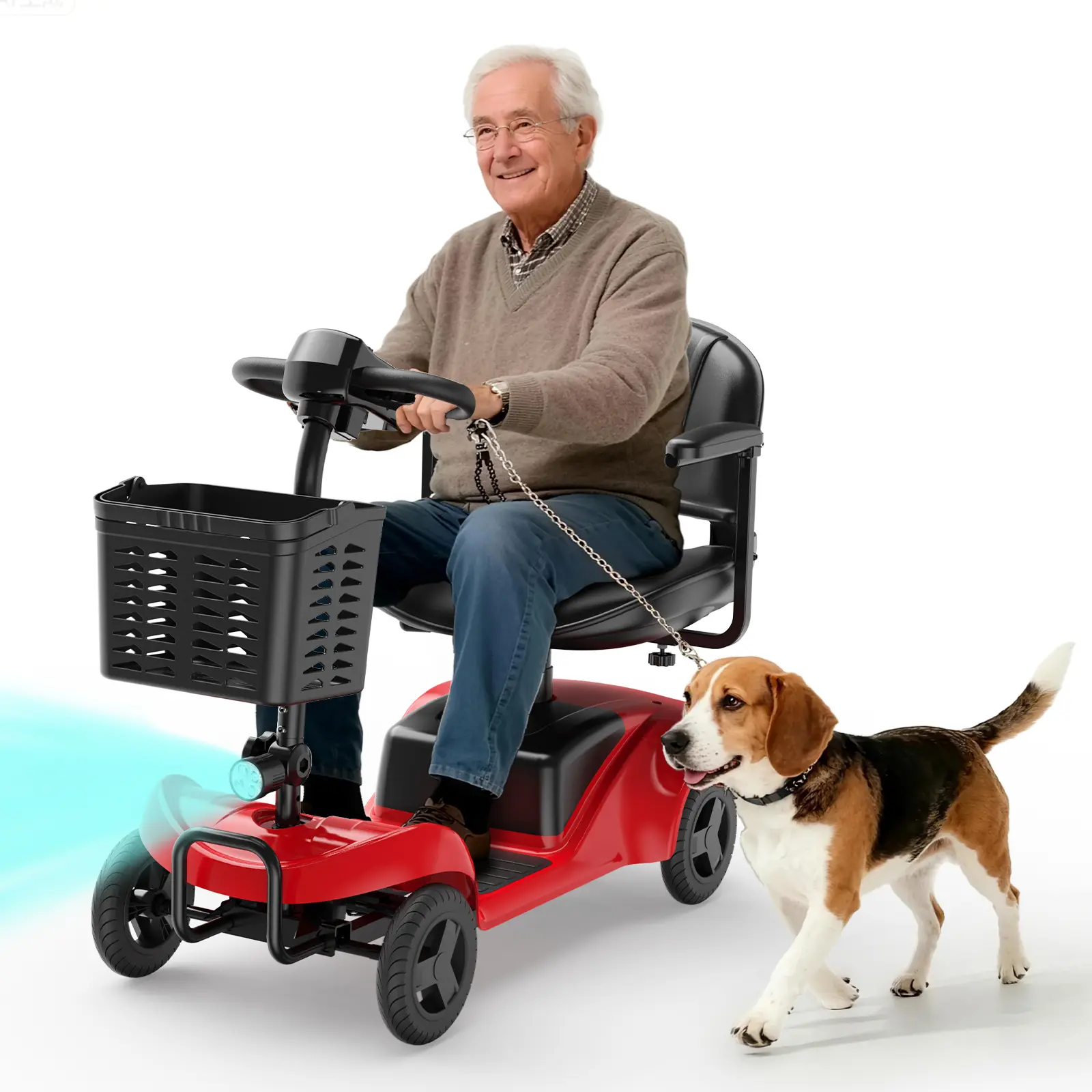 Adult 4-Wheel Portable Folding Mobility Scooter with Adjustable Handlebar, 15-Mi Range, 300LBS Capacity, LED Headlights, Basket, Included Charger - Lightweight Medical Mobility Aid for Elders, Portable Folding Scooter