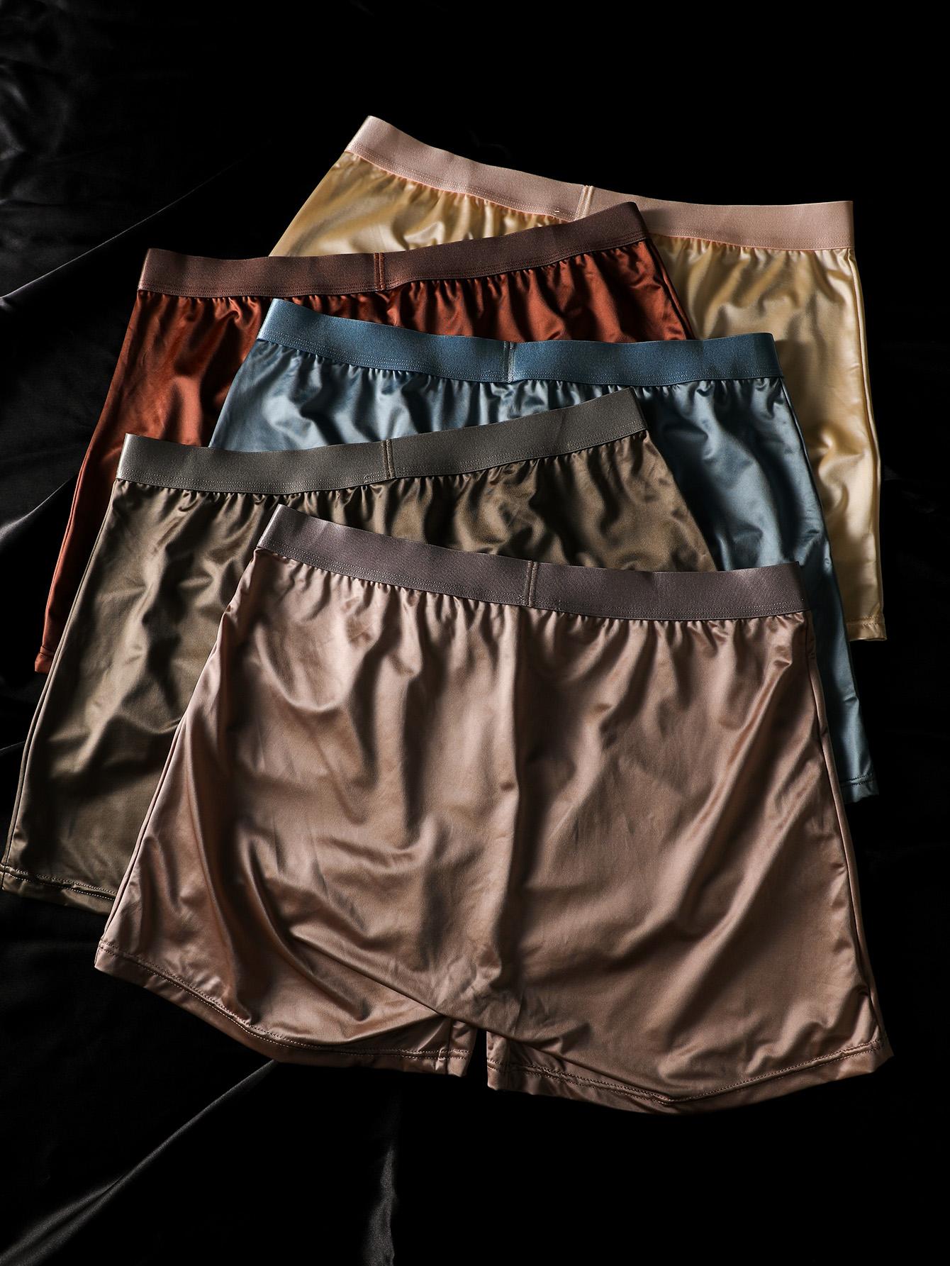 Men’s satin underwear set with elastic design, breathable boxer shorts, soft and comfortable fabric, casual style, suitable for all seasons, ideal for home and vacation use