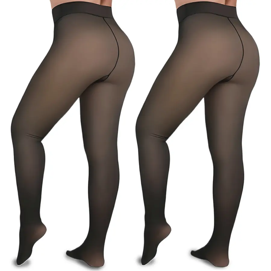 Sexy Fleece-Lined Leggings for Women, Mock Translucent Thermal Tights with High Waisted Tummy Control for Casual Everyday Wear, Soft