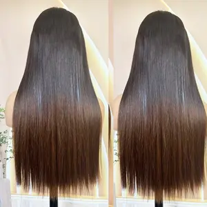 HERSMILE 100% Raw Vietnamese Hair Ombre Brown Color Real 13x4 HD Lace Straight Lace Frontal Wigs Human Hair Wig Pre Plucked Super Double Drawn 100% Human Hair Wigs Pre Bleached Knots