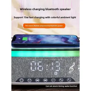 Smart Alarm Clock with Wireless Charger & Bluetooth Speaker - Dimmable Night Light and Ambient Atmosphere Lamp for Bedroom Decor