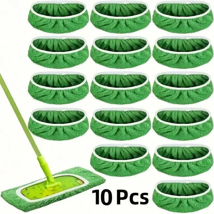 10 Pack "10×4.5 Inch"&”17×5Inch“ Microfiber Mop Pads, Rotating Spin Mop and Bucket Set, Compatible with Swiffer Mop, Reusable Microfiber Wet Mop, Washable and Durable, Compatible with Swiffer Sweeper Mop, Absorbent and Wet, Household Cleaning Products