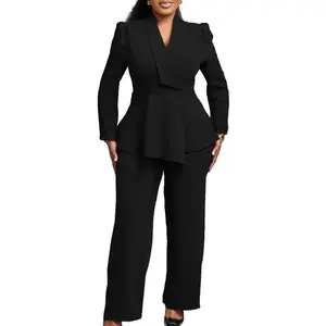 Women's Plus Size Fashion 2-Piece Longsleeve Blazer Suit - Minimalist, Chic Elegant Basic Outfit with Matching Trouser & Top, New Arrival Coat