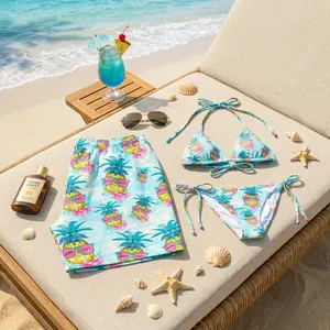 [HOT SUMMER 2026] Funny Pineapple Matching Couple Swimwear Set – Mint Green Bikini & Men’s Swim Trunks, Summer Beach Vacation Outfit