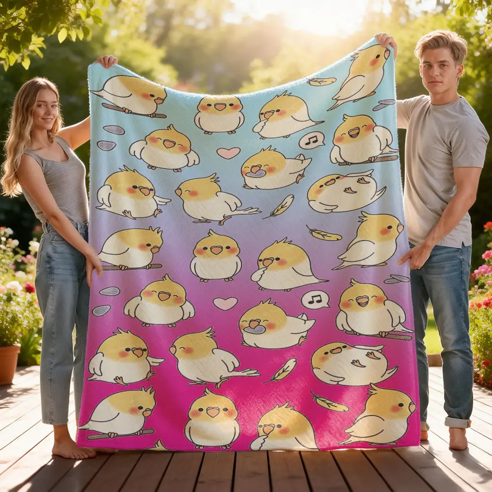 A Blanket Featuring Cockatiel Birds, Perfect for Pet Enthusiasts to Enjoy a Cozy Time at Home. an Excellent Gift Choice for Occasions Like Valentine'S Day, Easter, And Mother'S Day