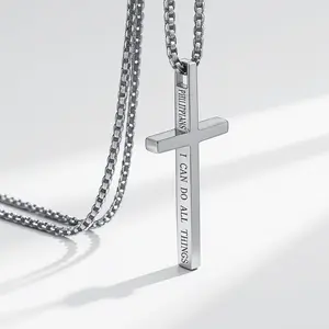 Titanium Steel Scripture Engraved Cross Necklace, Minimalist Christian Faith Jewelry for Men & Women, Durable Everyday Wear Accessory, Versatile Cuban Link Chain, Exquisite Religious Gift