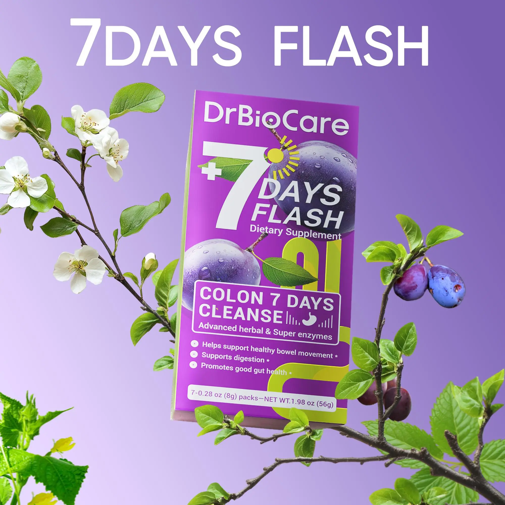 DrBioCare 7 days flash Prebiotic + Herbal Enzyme Formula for Gentle Gut Wellness
