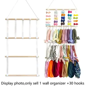 Multi-Layer Hanging Hair Accessory Rack, Wall-Mounted Storage Hook, Pine Wood Design, Home Decor Organizer, China Harvested