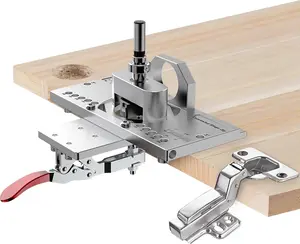 35mm Concealed Door Hinge Jig, Cabinet Hinge Hole Drilling Jig with Quick Clamp & Dust Vacuum Adapter - Precision Metal Woodworking Mounting Tool for  Hinge Installation