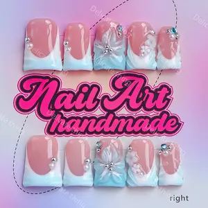 Delicatething Y2K Style Duckbill Nail Tips, Handmade Press On Wearable Nails, Fake Nails, 4 Sizes XS S M L, Perfect Gift for Girls, Family Gatherings, Dates, Parties, Flower Nails