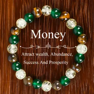 Prosperity and Abundance Beaded Elastic Bracelet, with tiger's eye and green beads symbolizing wealth, success and good luck, gifts for girlfriend and family members, perfect decoration for daily life