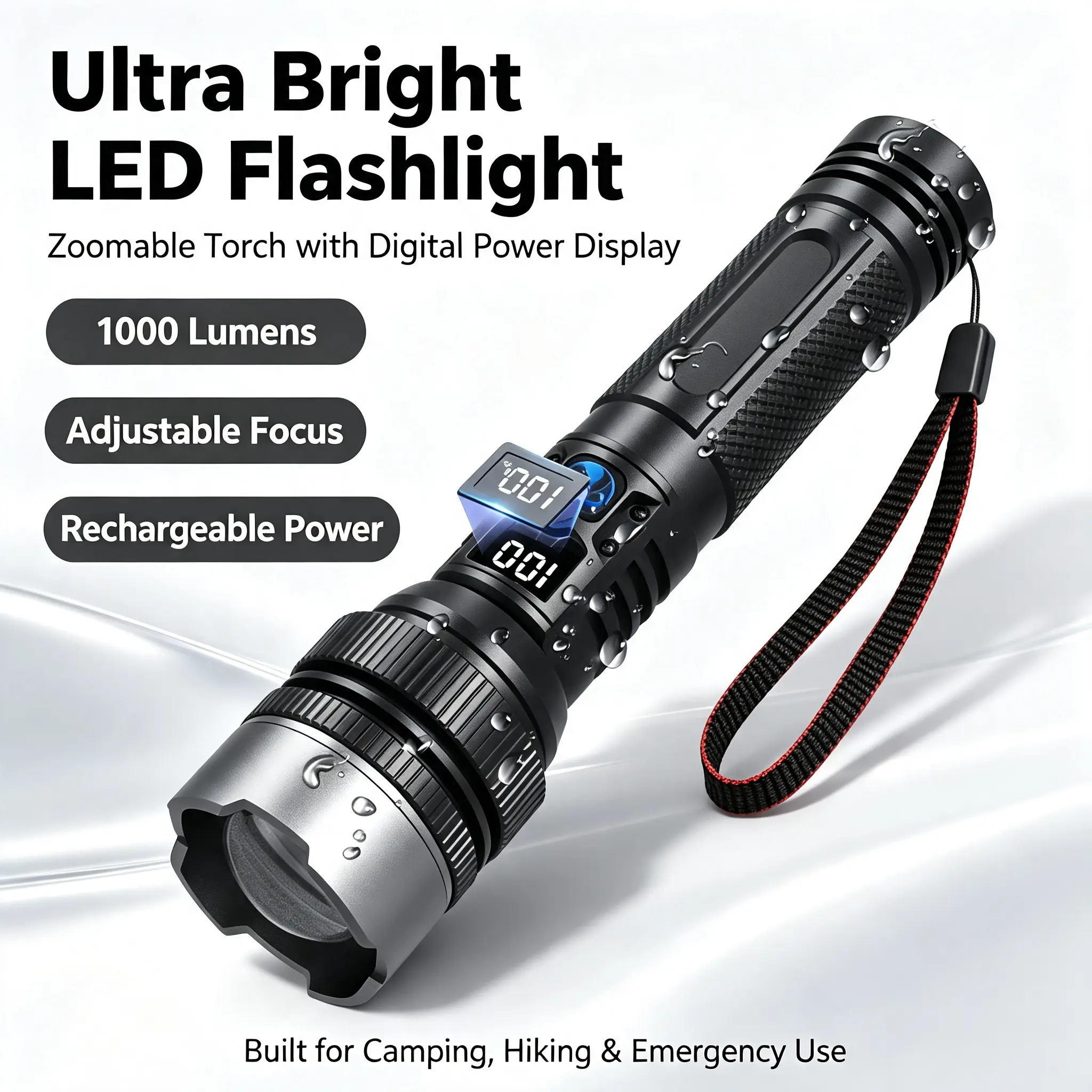 Super Bright Rechargeable Tactical Flashlight, CampingTok Viral Item with 4 Zoom Modes, Ignition Lens, Waterproof Design for Camping Outdoor Use, Home Gift Essential