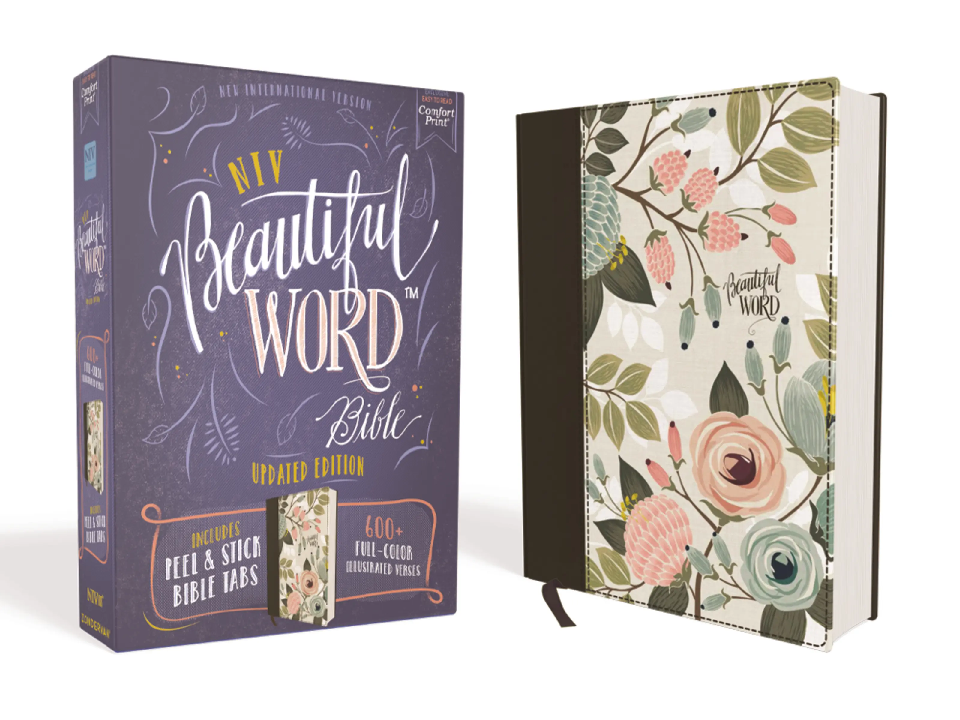 NIV, Beautiful Word Bible, Updated Edition, Journal Edition for Women with 600+Full-Color Illustrated Versesand  Peel/Stick BibleTabs,Cloth over Board, Floral,Red Letter,Comfort Print (Beautiful Word) by Zondervan [Hardback Book]