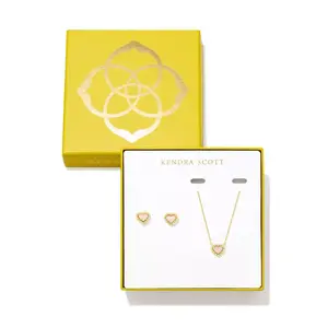 Kendra Scott Anna Framed Stud Earrings And Pendant Necklace - Gold/Blush Iridescent Glitter Glass One Size