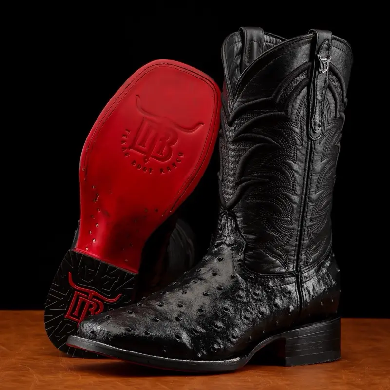 Black PRINT Leather Boots - Square Toe