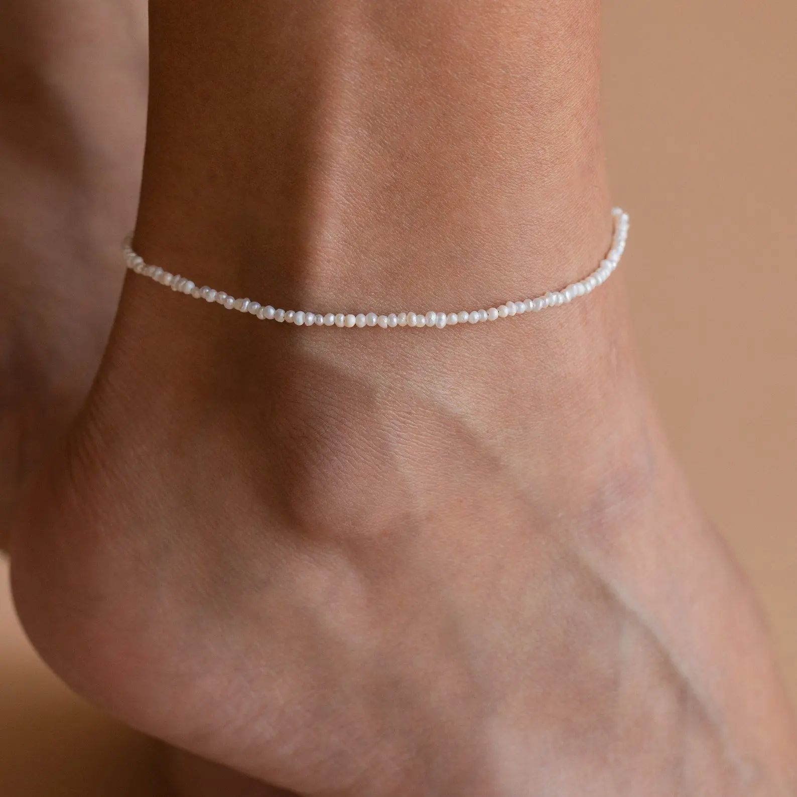 Brinley Pearl Anklet by Caitlyn Minimalist - Dainty Beaded Pearl Chain Anklet in Gold & Silver - Boho Beach Jewelry - Summer Birthday Gift