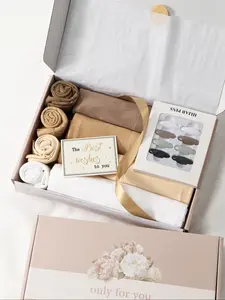 8pc Fashion Gift Box Set, 4pc Stretchable Hijab for Muslim & 4pc Tube Hat Sleep Cap, Soft Breathable Fabric, Suitable for Daily Wear