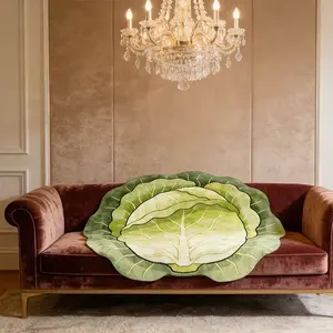 Vegetable-Shaped Flannel Blanket, Realistic Cabbage Design, Soft and Comfortable, All-Season Use, Ideal Home Decor, Polyester Material