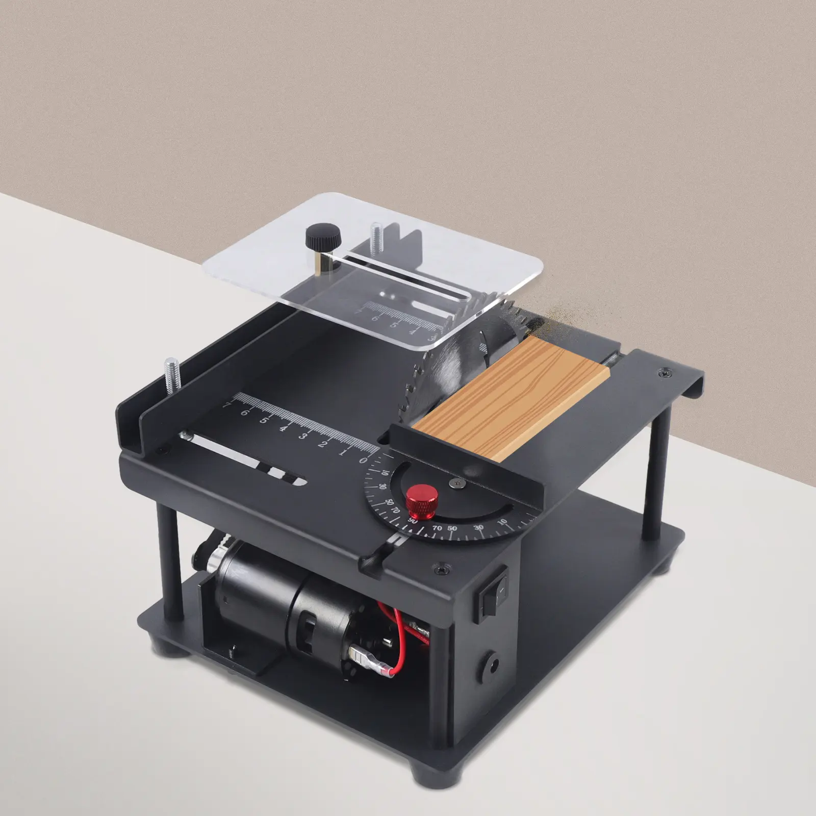 CNCEST 200W Pure Copper Motor Mini Table Saw Wood Cutting Machine, 7-Speed (1000-3000 RPM), 10mm Drill Chuck (1 x), 110-240V, 11cm Saw Blades, 0-33mm/0-1.3in Depth, US Standard Plug, Power Adapter for Jade/Acrylic DIY Projects Tool Kit