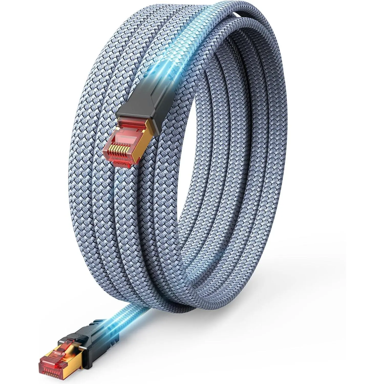 8 Ethernet  50 FT, Braided Heavy Duty High Speed Internet/LAN/Network , 40Gbps 2000Mhz, Indoor and Outdoor Flat Patch Cord RJ45 Connector for Gaming, PC, Modem, Router