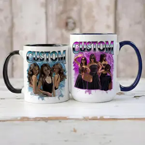 [Flash Deals] BojiArtist Personalized Custom Name Mug - Custom Photo 90s Bootleg Rap Style Coffee Cup, Retro Vintage Aesthetic Lightning Color Option, Best Mother's Day Birthday Gift